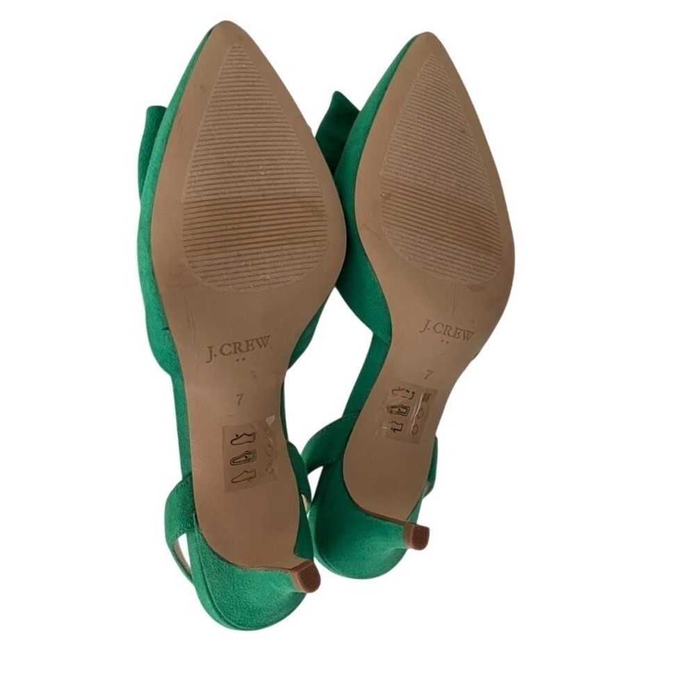 J.Crew Factory Kelly Green Slingback Heels Bow Pointed Toe Kitten Heel Sz 7 EUC - Picture 8 of 9